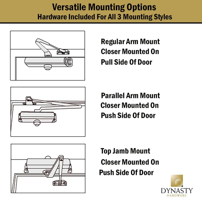 Dynasty Hardware Door Closer, Grade 1 Heavy Duty Commercial Hydraulic Closer, Self-Closing, Adjustable Spring Size 1-4, ADA Compliant, Surface Mount, Sprayed Duronotic Bronze, Series 1614 - Image 5